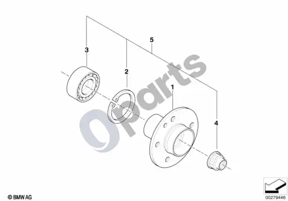 BMW 3 E36 pusašis/ratų guoliai (E36 316I, E36 318ISM42, E36 318ISM44, E36 320IM50, E36 325I, E36 320IM52, E36 323I, E36 318I, E36 318IM43, E36 316IM40, E36 318IM40, E36 316IM43, E36 325TD, E36 325TDS, E36 318TDS, E36 320I) – schema