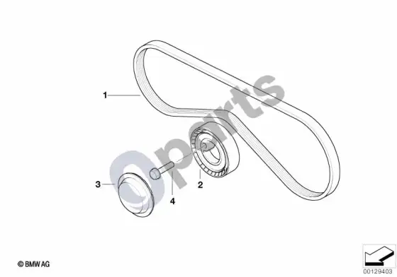 BMW 3 E36 kondicionieriaus kompresoriaus pavara diržu (E36 316I, E36 318ISM44, E36 318I, E36 318IM43, E36 316IM43, E36 316i1.6, E36 318TIM42, E36 318TIM44, E36 316G, E36 316i1.9) – schema