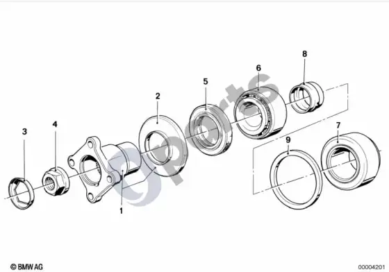 BMW 3 E36 varomosios jungės pakabos/tarpiklio žiedas (E36 316I, E36 320IM50, E36 320IM52, E36 318I, E36 318IM43, E36 318IM40, E36 316IM43, E36 318TDS) – schema