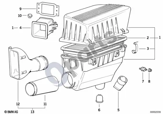 BMW 3 E36 įsiurbimo oro duslintuvas / filtro elementas (E36 316I) – schema