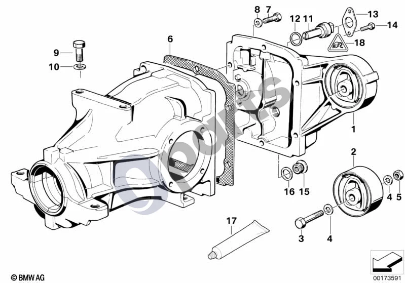 BMW 3 E36 (1991–2000) Galinės pavaros dangtis / paleidimo kontaktas (E36 316I1.6, E36 318TIM42, E36 316G, E36 316I1.9) schema – pozicija 06: Tarpiklis be asbesto