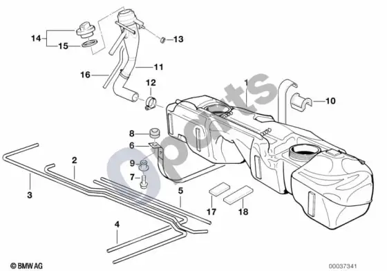 BMW 3 E36 plastikinis kuro bakas (E36 316i1.6, E36 318TIM44) – schema