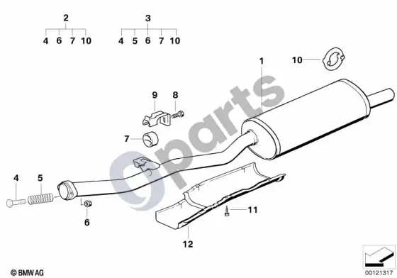 BMW 3 E36 galinis duslintuvas (E36 316i1.6) – schema