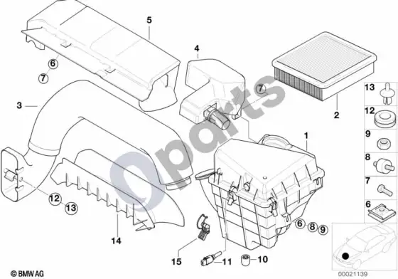 BMW 3 E36 įsiurbimo oro duslintuvas / filtro elementas (E36 316i1.9) – schema