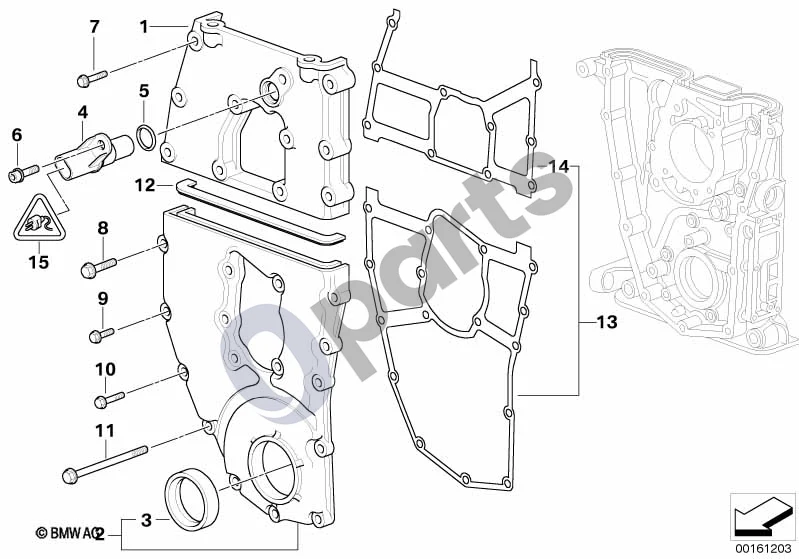 BMW 3 E36 (1991–2000) Paskirstymo mechanizmo korpusas (E36 316I1.9) schema – pozicija 01: Paskirstymo mechanizmo dangtis, viršutinis