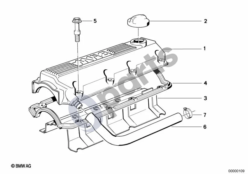 BMW 3 E36 (1991–2000) Cilindrų galvutės dangtis (E36 316IM40, E36 318IM40) schema – pozicija 01: Cilindrų galvutės dangtis