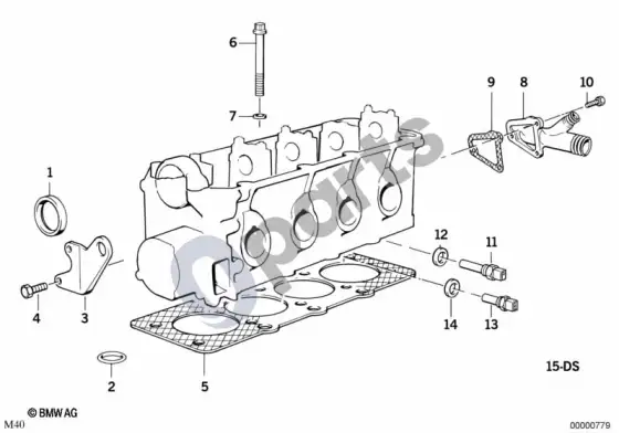 BMW 3 E36 cilindrų galvutės pritvirtinamos detalės (E36 316IM40, E36 318IM40) – schema