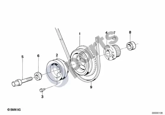 BMW 3 E36 diržinė pavara, vibracijų slopintuvas (E36 316IM40, E36 318IM40) – schema