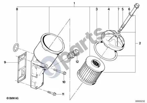 BMW 3 E36 tepimo sistema – alyvos filtras; ... - 1995.09 (E36 316IM40, E36 318IM40) – schema