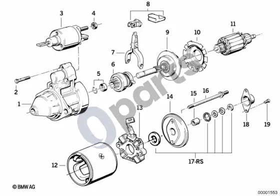 BMW 3 E36 starteris, atskiri komponentai 1,4 kw (E36 316IM40) – schema