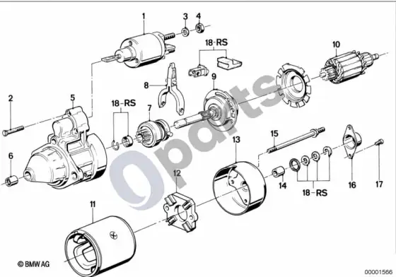 BMW 3 E36 starteris, atskiri komponentai 1,4 kw – schema