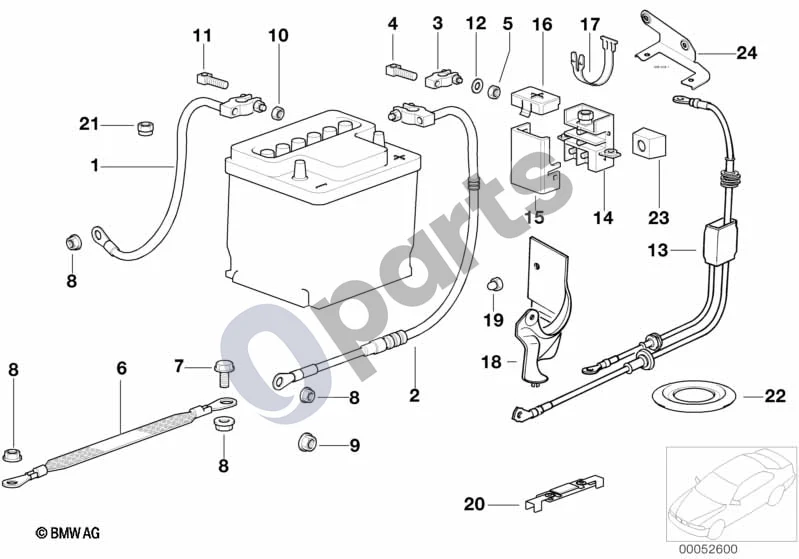 BMW 3 E36 (1991–2000) Akumuliatoriaus kabelis (akumuliatorius gale, E36 318I) schema – pozicija 17: Apkaba