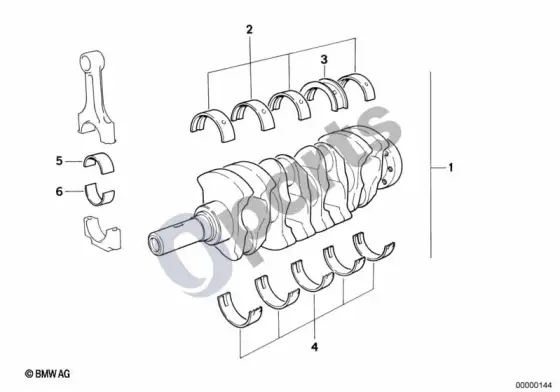 BMW 3 E36 alkūninis velenas su guolių įdėklais (E36 318IM40) – schema