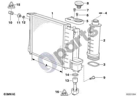 BMW 3 E36 radiatorius (E36 318IM43) – schema