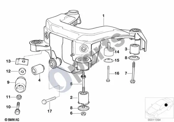 BMW 3 E36 galinės ašies rėmas (E36 318ISM42, E36 320IM50, E36 325I, E36 316IM40, E36 318IM40) – schema