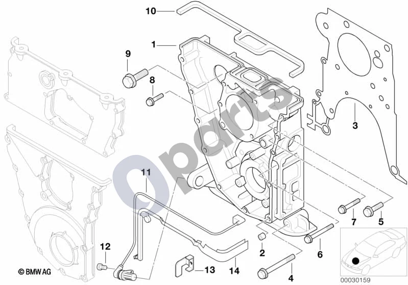 BMW 3 E36 (1991–2000) Paskirstymo mechanizmo korpusas (E36 318ISM42) schema – pozicija 03: Tarpiklis be asbesto