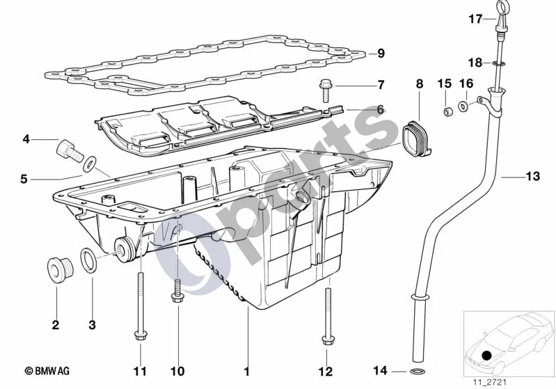 BMW 3 E36 (1991–2000) Alyvos karteris / alyvos lygio matuoklis (E36 318ISM44, E36 318TIM44) schema – pozicija 16: Poveržlė