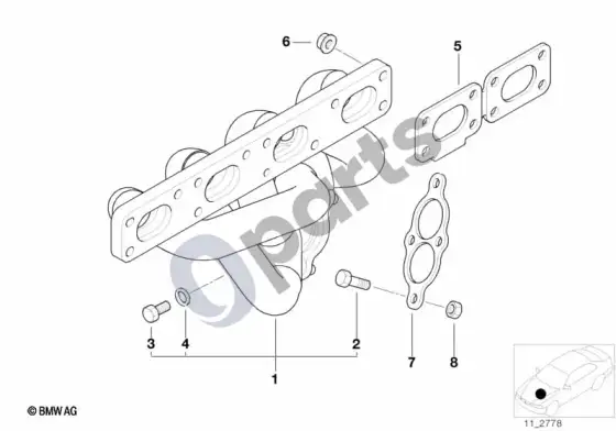 BMW 3 E36 išmetimo kolektorius (E36 318ISM44, E36 318TIM44) – schema