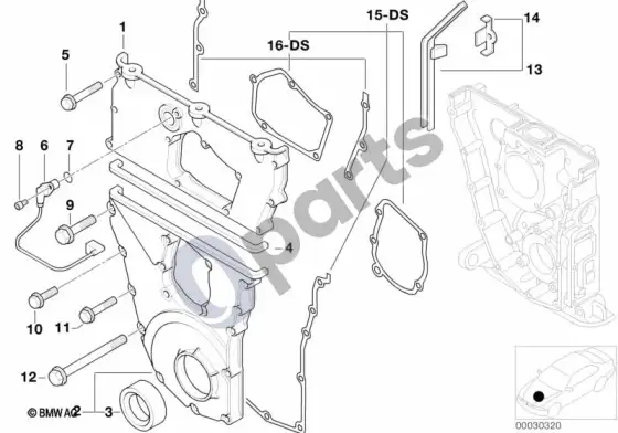 BMW 3 E36 paskirstymo mechanizmo korpusas (E36 318ISM44, E36 318TIM44) – schema