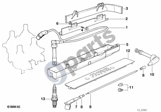 BMW 3 E36 uždegimo laidas/degimo žvakė (E36 318ISM44, E36 318TIM44) – schema