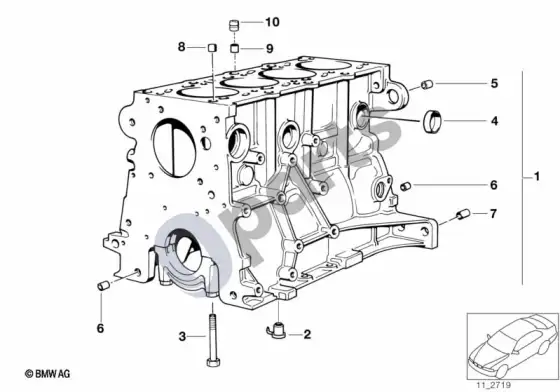 BMW 3 E36 variklio blokas (E36 318ISM44, E36 318TIM44) – schema