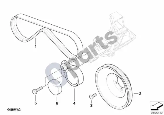 BMW 3 E36 kondicionieriaus kompresoriaus pavara diržu (E36 318TDS) – schema