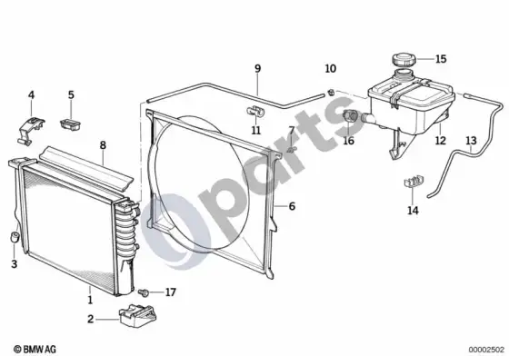 BMW 3 E36 radiatorius / išsiplėtimo bakelis / rėmas (E36 318TDS) – schema