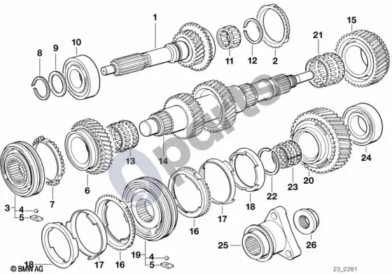 BMW 3 E36 s5d...g varomasis velenas/išėjimo velenas (E36 318TDS) – schema