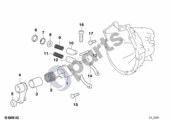 BMW 3 E36 s5d...g vidinės pavarų perjungimo dalys (E36 318TDS) – schema
