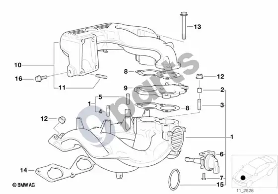 BMW 3 E36 įsiurbimo kolektoriaus sistema (E36 318TIM42) – schema