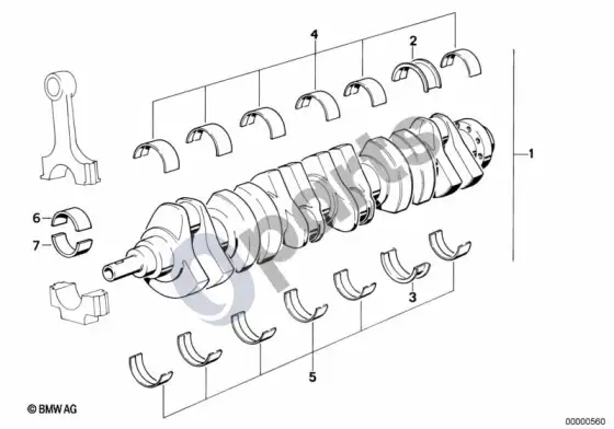 BMW 3 E36 alkūninis velenas su guolių įdėklais (E36 320IM50) – schema