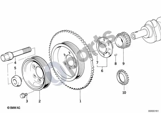 BMW 3 E36 diržinė pavara, vibracijų slopintuvas (E36 320IM50, E36 325I) – schema