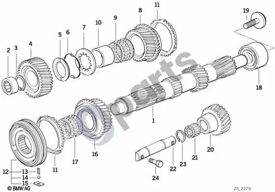 BMW 3 E36 s5d...g tarpinis velenas/atbulinė pavara (E36 320IM50, E36 325I, E36 316IM40, E36 318IM40) – schema