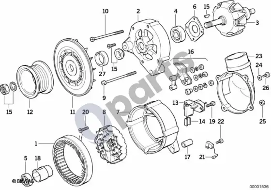 BMW 3 E36 generatoriaus dalys 140A – schema