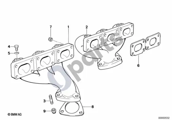 BMW 3 E36 išmetimo kolektorius (E36 320IM50, E36 325I) – schema