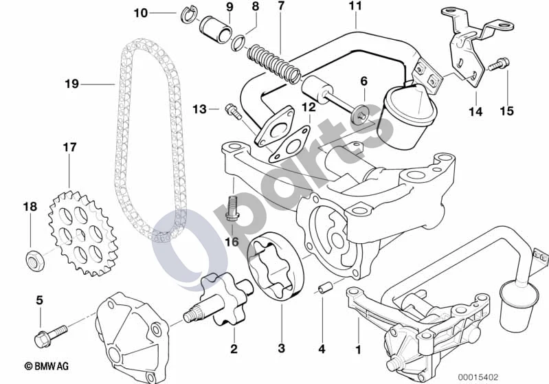 BMW 3 E36 (1991–2000) Tepimo sistema / Alyvos siurblys su pavara (E36 320IM50, E36 325I) schema – pozicija 03: Rotorius, išorinis