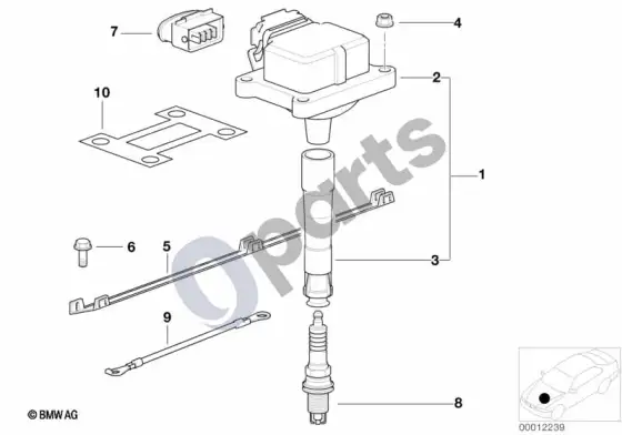 BMW 3 E36 uždegimo ritė/uždegimo žvakė – schema