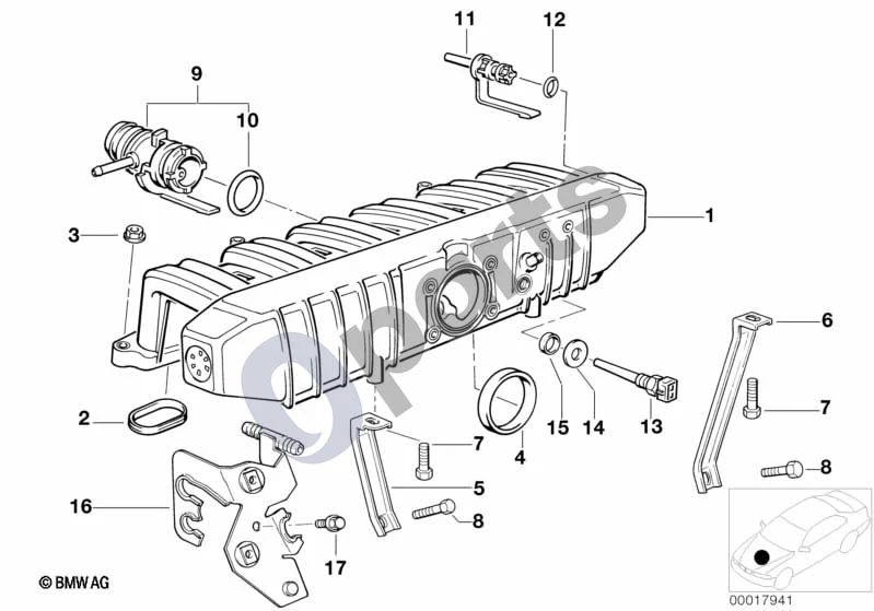 BMW 3 E36 (1991–2000) Įsiurbimo kolektoriaus sistema (E36 320IM50) schema – pozicija 11: Jungtis