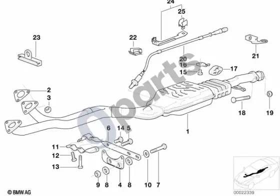 BMW 3 E36 katalizatorius/priekinis duslintuvas – schema