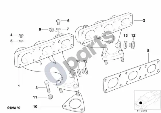 BMW 3 E36 išmetimo kolektorius (E36 320IM52, E36 323I, E36 328I, E36 320I) – schema