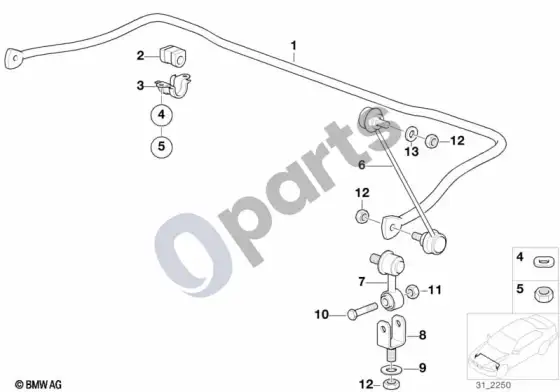 BMW 3 E36 priekinis stabilizatorius (E36 320IM52, E36 323I, E36 328I, E36 325TDS) – schema