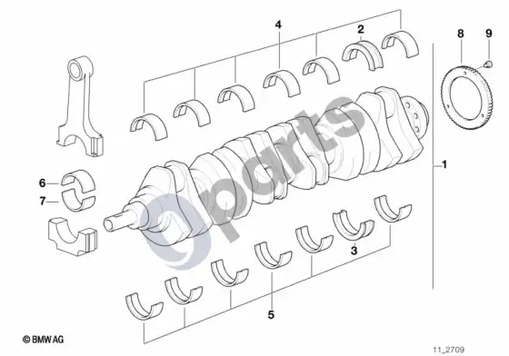 BMW 3 E36 alkūninis velenas su guolių įdėklais (E36 323TI) – schema