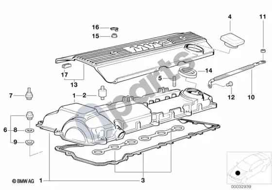 BMW 3 E36 cilindrų galvutės dangtis (E36 323TI) – schema