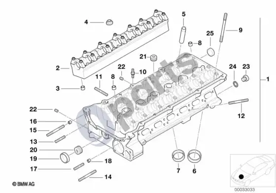 BMW 3 E36 cilindrų galvutė (E36 325I) – schema