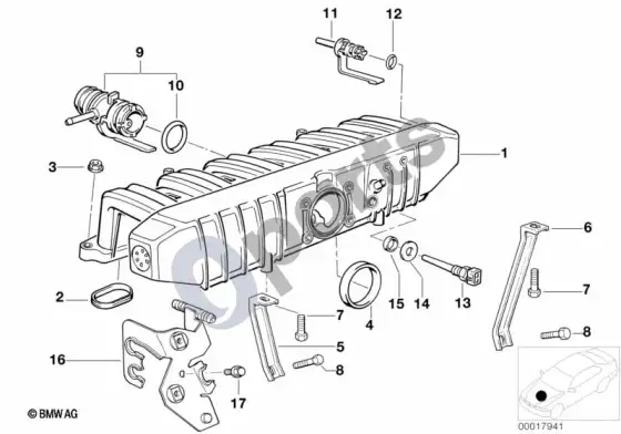 BMW 3 E36 įsiurbimo kolektoriaus sistema (E36 325I) – schema