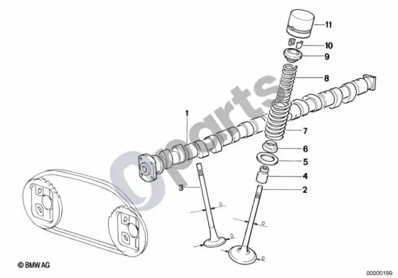 BMW 3 E36 valve timing gear - cam shaft; ... - 1992.09 (E36 325I) – schema