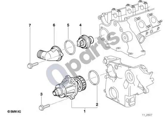 BMW 3 E36 vandens siurblys - termostatas (E36 325TD, E36 325TDS) – schema