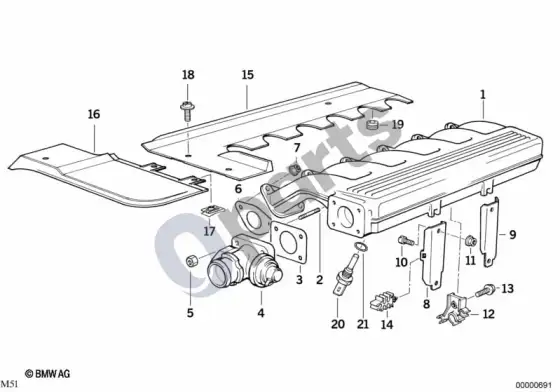 BMW 3 E36 įsiurbimo kolektoriaus sistema su EGR; ... - 1996.01 (E36 325TD) – schema