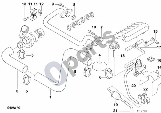 BMW 3 E36 įsiurbimo kolektorius / pripūtimo oro kanalas / EGR; 1996.01 - ... (E36 325TD) – schema