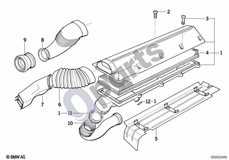 BMW 3 E36 (1991–2000) Įsiurbimo oro duslintuvas / filtro elementas (E36 325TD) schema – pozicija 02: ISA varžtas